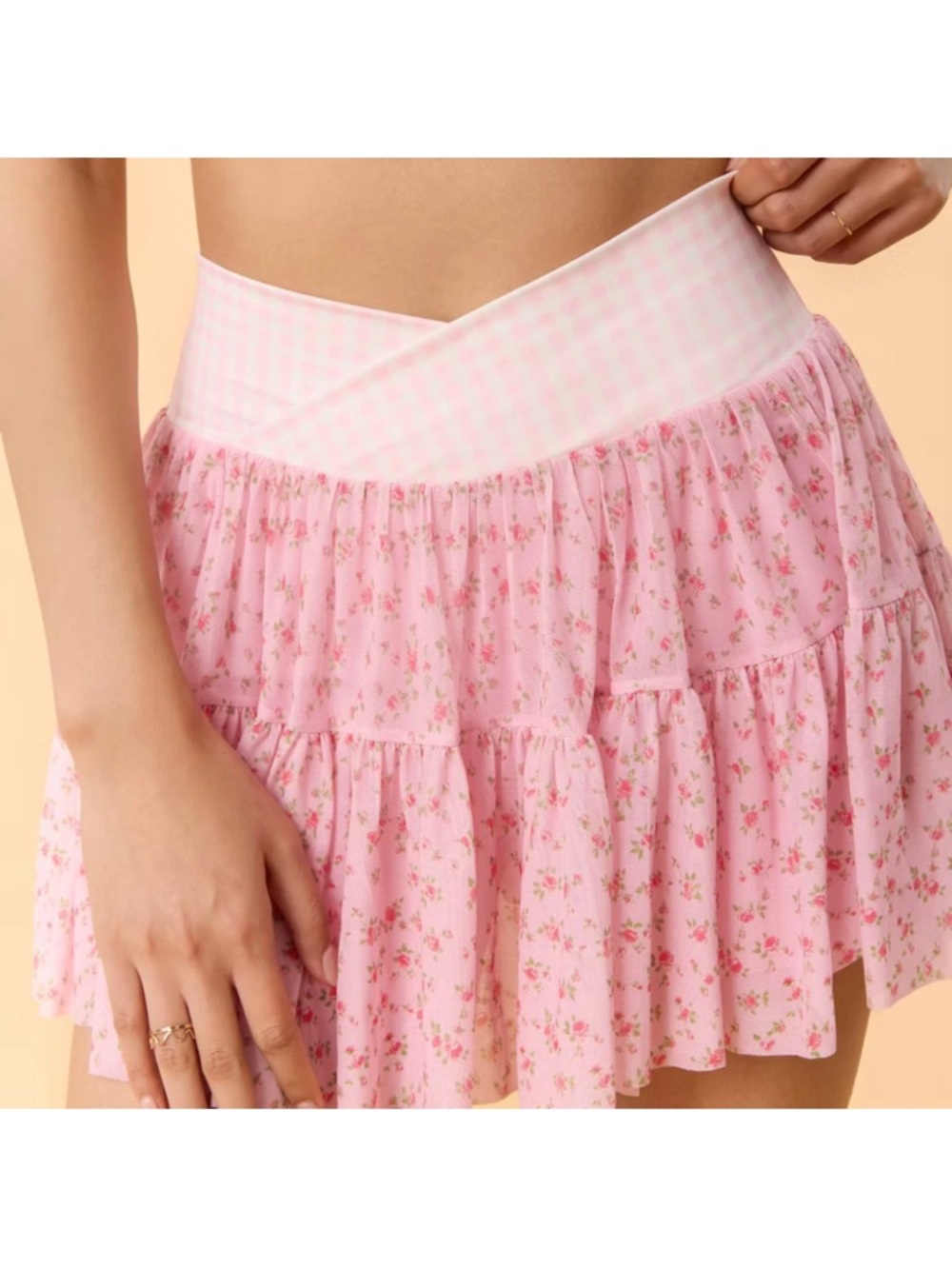 New Blogilates Pink Floral Tiered Mini Skirt